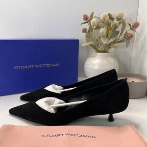 Stuart Weitzman EVA 35 Suede Pointed Toe Heel Slip On Black Women 9B Tried On